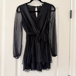 Chic Black Long Sleeve Romper with Sheer Details